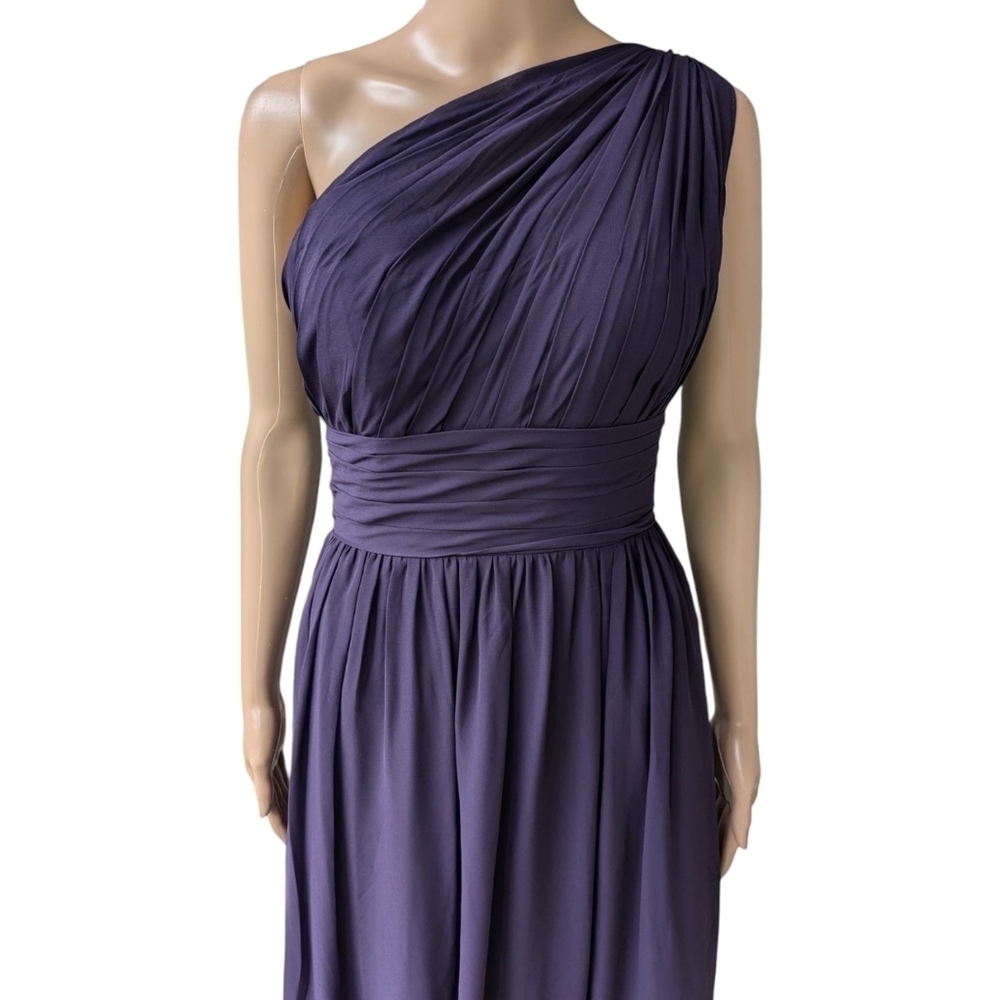 Bill Levkoff Plum One Shoulder Chiffon Evening Gown Formal Dress 8 - Picture 5 of 11